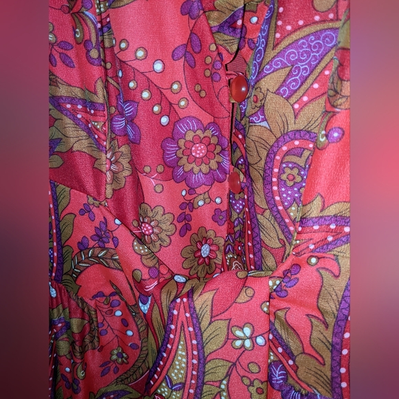Vintage 60's 70's Nu-Mode boutique red Paisley Maxi dress - Picture 9 of 12